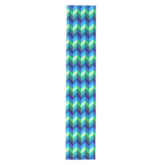 Blauw Groen Ombre Chevrons Medium Tafelloper (Voorkant)