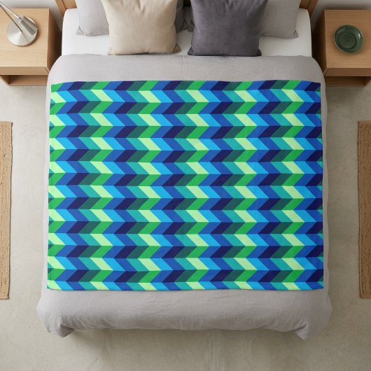 Blauw Groen Ombre Chevrons Middelgrote Fleece Deke Deken