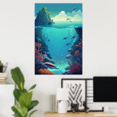 Blauw Groen Onderwater Oceaan Aquatisch Zee Leven Poster (Thuiskantoor)