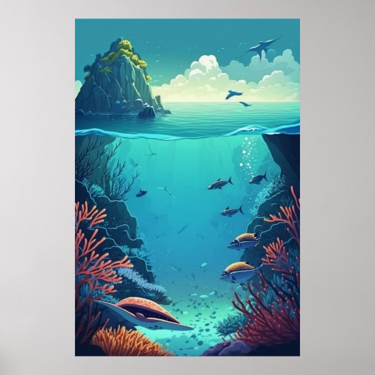 Blauw Groen Onderwater Oceaan Aquatisch Zee Leven Poster (Voorkant)