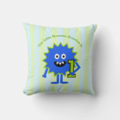Blauw Groen Onze Kleine Monster Jongen 1e Verjaard Kussen (Voorkant)