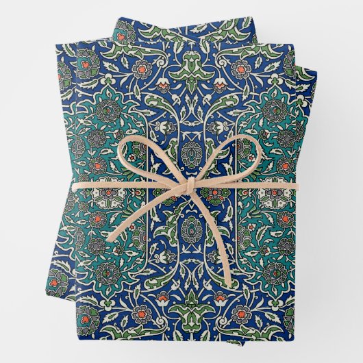 Blauw groen Oranje Blauwgroen  Arabisch patroon Inpakpapier Vel (In situ)
