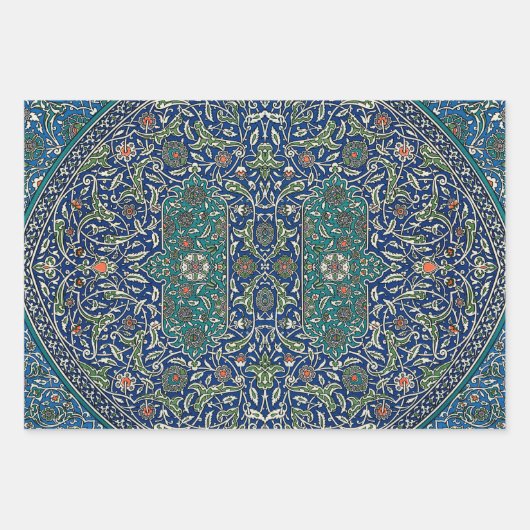 Blauw groen Oranje Blauwgroen  Arabisch patroon Inpakpapier Vel (Voorkant)