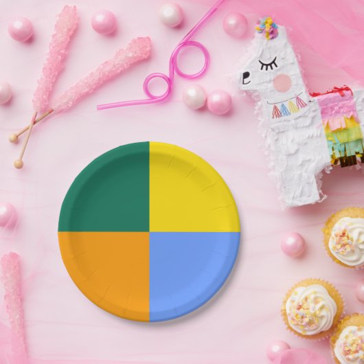 Blauw Groen Oranje Geel Papieren Bordje (Feest)