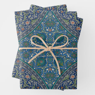 Blauw Groen Oranje Teal Weelderig Arabisch Patroon Inpakpapier Vel