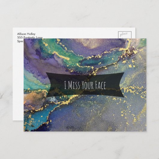 Blauw groen Paars en goud Abstract ik mis je gezic Briefkaart (Voorkant / Achterkant)