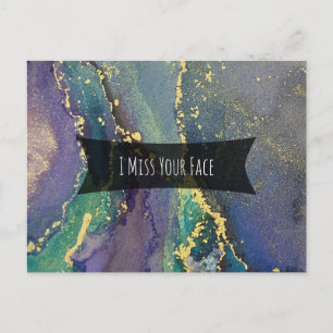 Blauw groen Paars en goud Abstract ik mis je gezic Briefkaart