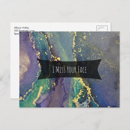 Blauw groen Paars en goud Abstract ik mis je gezic Briefkaart (Voorkant / Achterkant)
