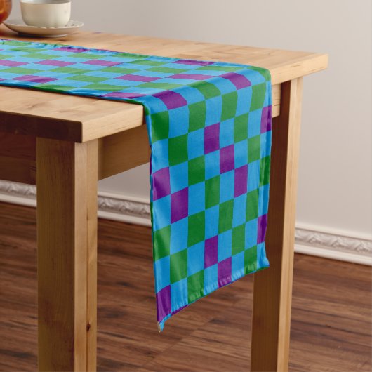 Blauw Groen Paars Geruit Patroon Ontwerp  Korte Tafelloper (Voorbeeld)