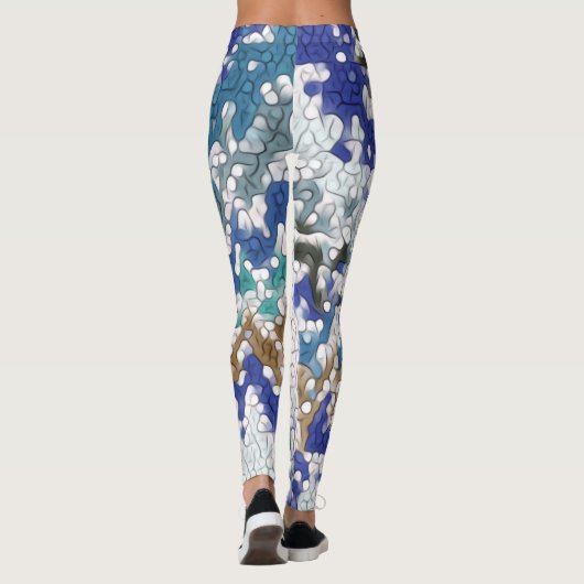 Blauw groen Paars grijs uniek patroon Leggings (Achterkant)