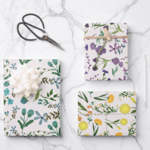 Blauw Groen Paars Oranje Geel Bloemmotief Waterver Inpakpapier Vel