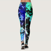 Blauw Groen Paars Verfspat Abstracte Leggings (Achterkant)