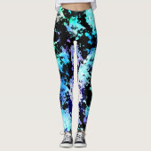 Blauw Groen Paars Verfspat Abstracte Leggings (Voorkant)