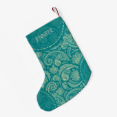 Blauw-groen Paisley Patroon Kleine Kerstsok (Achterkant (Hangend))