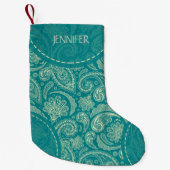 Blauw-groen Paisley Patroon Kleine Kerstsok (Voorkant)