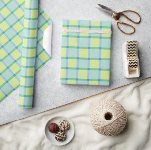 Blauw groen pastel geruit patroon cadeaupapier