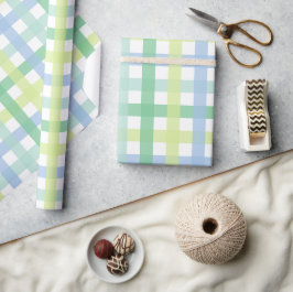 Blauw groen pastel gingham patroon cadeaupapier