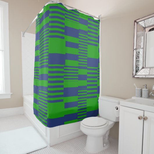 Blauw Groen Patchwork Strepen Design  Douchegordijn (In situ)