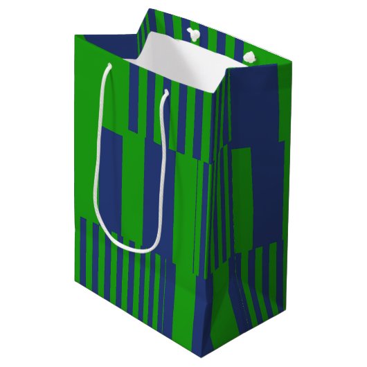 Blauw Groen Patchwork Strepen Design  Medium Cadeauzakje (Voorkant Gekanteld)