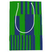 Blauw Groen Patchwork Strepen Design  Medium Cadeauzakje (Voorkant)