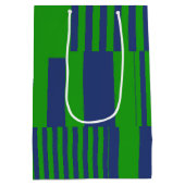 Blauw Groen Patchwork Strepen Design  Medium Cadeauzakje (Achterkant)