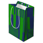 Blauw Groen Patchwork Strepen Design  Medium Cadeauzakje (Achterkant Gekanteld)