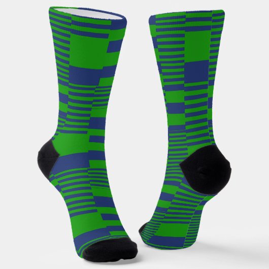 Blauw Groen Patchwork Strepen Design  Sokken (Gebogen)