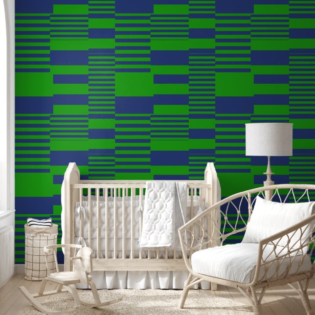 Blauw Groen Patchwork Strepen Ontwerp  Behang (Kinderen)