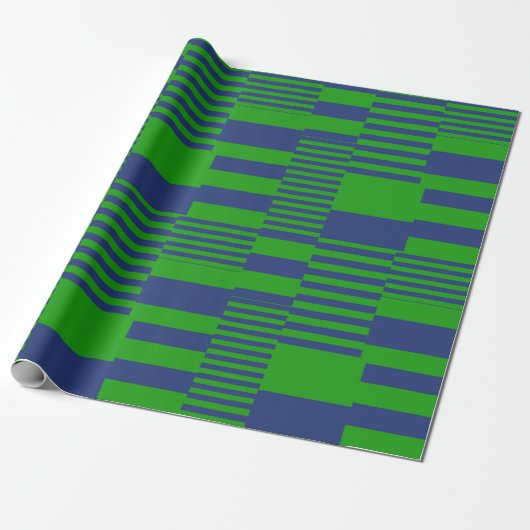 Blauw Groen Patchwork Strepen Ontwerp Cadeaupapier (Uitgerold)