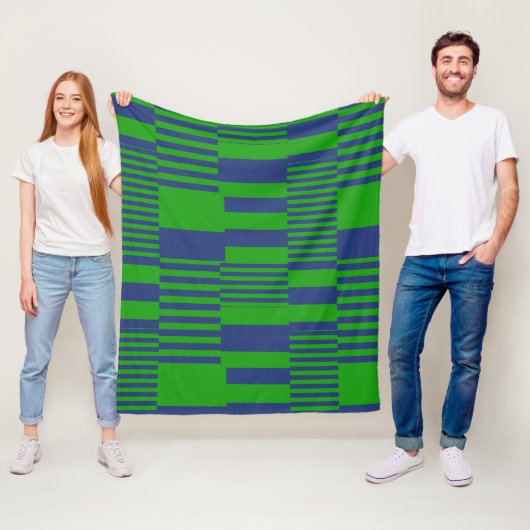 Blauw Groen Patchwork Strepen Ontwerp Fleece Deken (In situ)