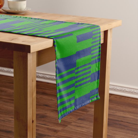 Blauw Groen Patchwork Strepen Ontwerp Korte Tafelloper (Voorbeeld)