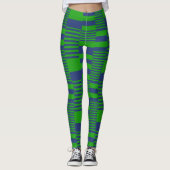 Blauw Groen Patchwork Strepen Ontwerp Leggings (Voorkant)