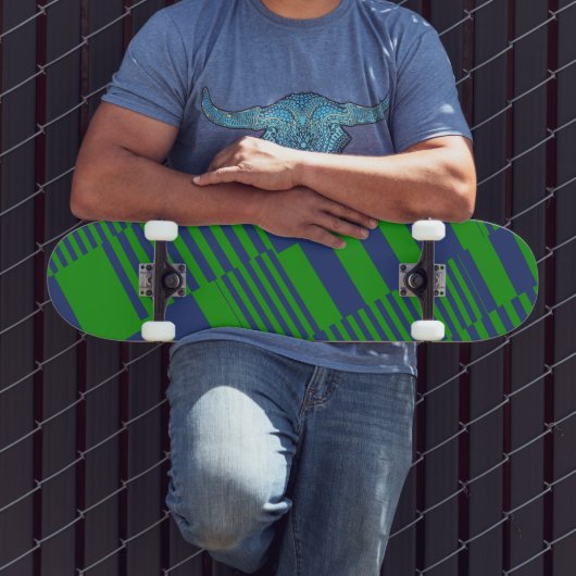 Blauw Groen Patchwork Strepen Ontwerp Persoonlijk Skateboard (Buiten 3)