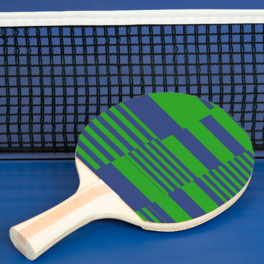 Blauw Groen Patchwork Strepen Ontwerp Tafeltennisbatje (Insitu)