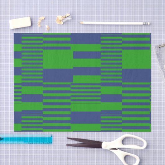 Blauw Groen Patchwork Strepen Ontwerp  Tissuepapier (Craft)