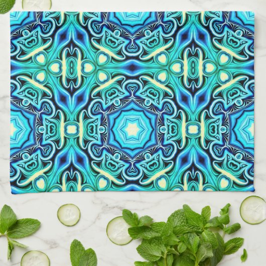 Blauw Groen Patroon Keuken Handdoek (Gevouwen)
