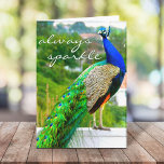 Blauw groen pauw foto altijd schitterend stijlvol kaart<br><div class="desc">"Altijd sparkle." Er is niets zo verbluffend als een koninklijke blauwe pauw met zijn groene gem-hued veren. Elke dag vieren we de schoonheid ervan elke dag wanneer je deze unieke blanco foto's in wenskaart stuurt. Het is een geweldig cadeau voor iemand speciaal! U kunt dit wenskaart eenvoudig personaliseren en ik...</div>