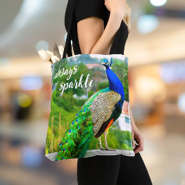 Blauw groen pauw vogel foto altijd sprankelen vet tote bag