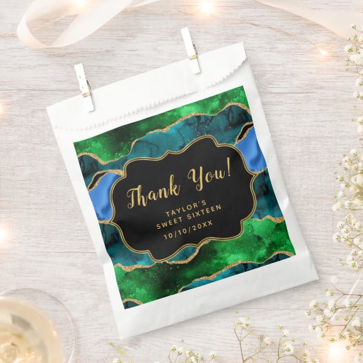 Blauw Groen Peacock Agaat Zoet Zestien Dank u Bedankzakje (Geknipt)