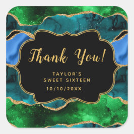 Blauw Groen Peacock Agaat Zoet Zestien Dank u Vierkante Sticker