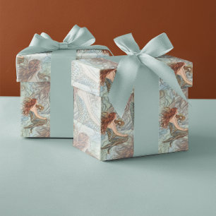 Blauw Groen & Perzik Koraal Zeemeermin Patroon Cadeaupapier