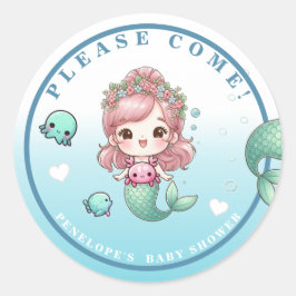 Blauw Groen Perzik Roze Schattig Zeemeermin Baby s Ronde Sticker