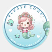 Blauw Groen Perzik Roze Schattig Zeemeermin Baby s Ronde Sticker (Voorkant)