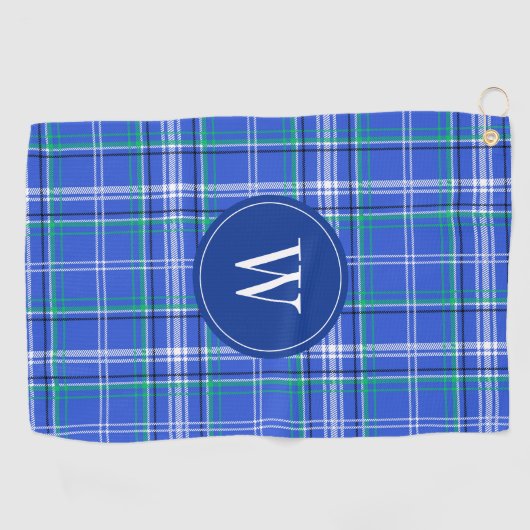 Blauw & Groen Plakken Golf Monogram Golfhanddoek (Horizontaal)