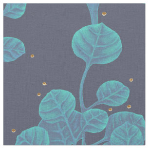 Blauw Groen Plant Patroon Pen Tekenstof Stof