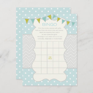 Blauw Groen Polka Dots Baby shower Bingo Spel Kaar Uitnodiging Briefkaart