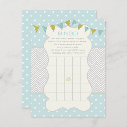 Blauw Groen Polka Dots Baby shower Bingo Spel Kaar Uitnodiging Briefkaart (Voorkant / Achterkant)