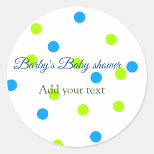 Blauw groen polka dots baby shower voeg naamtekst ronde sticker