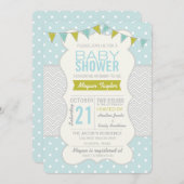 Blauw Groen Polka Dots en Chevron Baby shower Kaart (Voorkant / Achterkant)