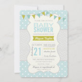 Blauw Groen Polka Dots en Chevron Baby shower Kaart (Voorkant)